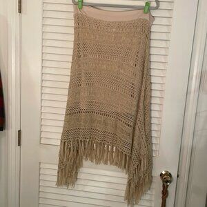 Chico's Tan Crochet Fringe Detail Handkerchief Hem Dipped Sides Skirt